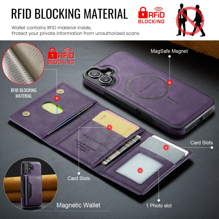 For iPhone 16 Plus MAGKING K2 Series MagSafe RFID Card Bag Detachable Phone Case