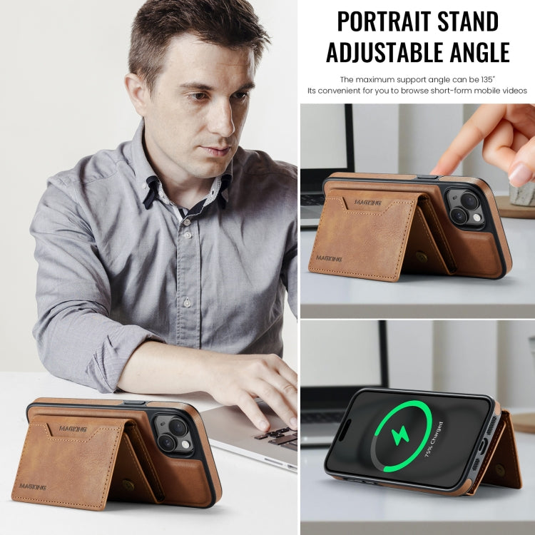 For iPhone 14 Plus MAGKING K2 Series MagSafe RFID Card Bag Detachable Phone Case