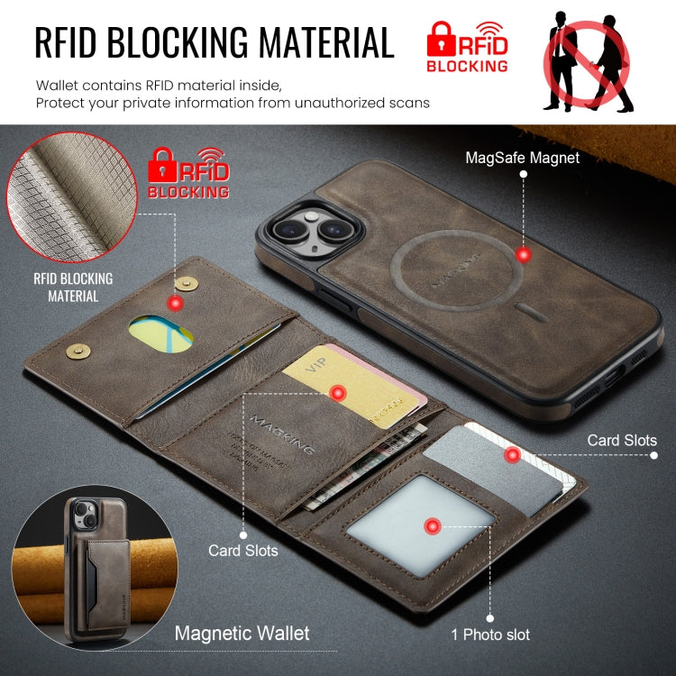 For iPhone 14 Plus MAGKING K2 Series MagSafe RFID Card Bag Detachable Phone Case
