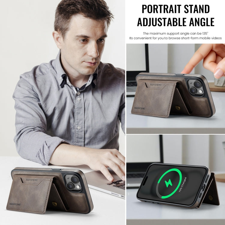 For iPhone 14 Plus MAGKING K2 Series MagSafe RFID Card Bag Detachable Phone Case