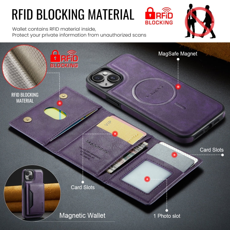 For iPhone 14 Plus MAGKING K2 Series MagSafe RFID Card Bag Detachable Phone Case