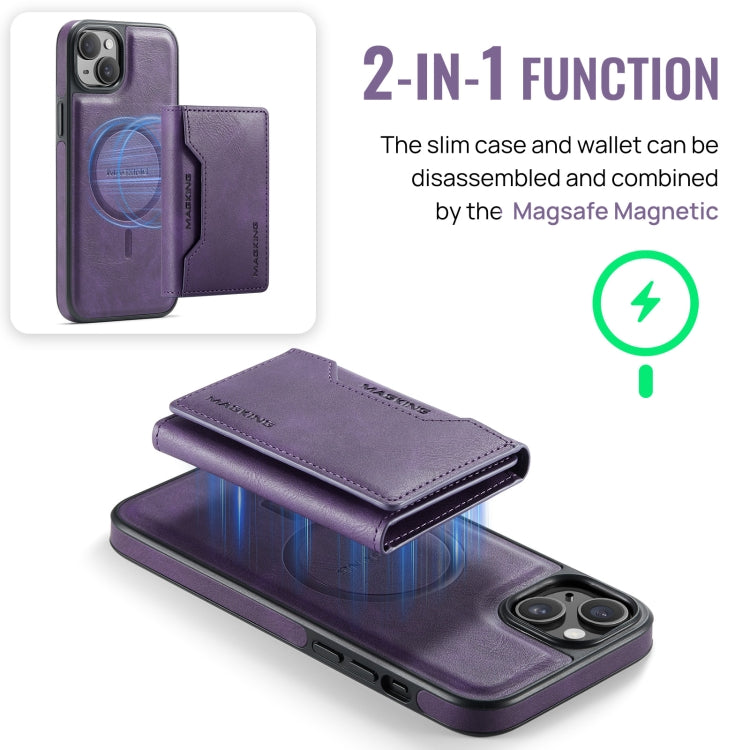For iPhone 14 Plus MAGKING K2 Series MagSafe RFID Card Bag Detachable Phone Case