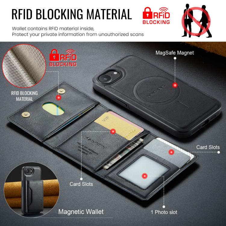 For iPhone 17e / 16e MAGKING K2 Series MagSafe RFID Card Bag Detachable Phone Case
