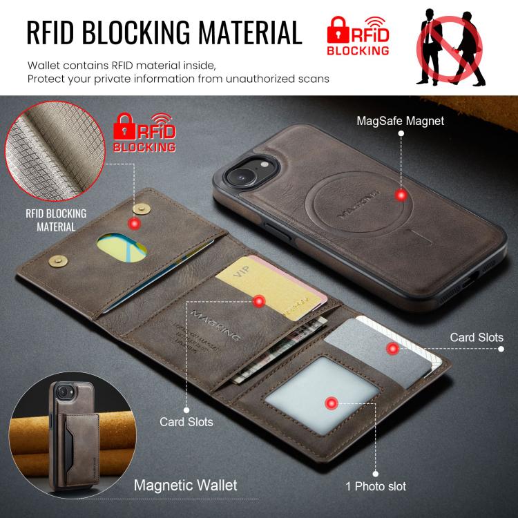 For iPhone 17e / 16e MAGKING K2 Series MagSafe RFID Card Bag Detachable Phone Case