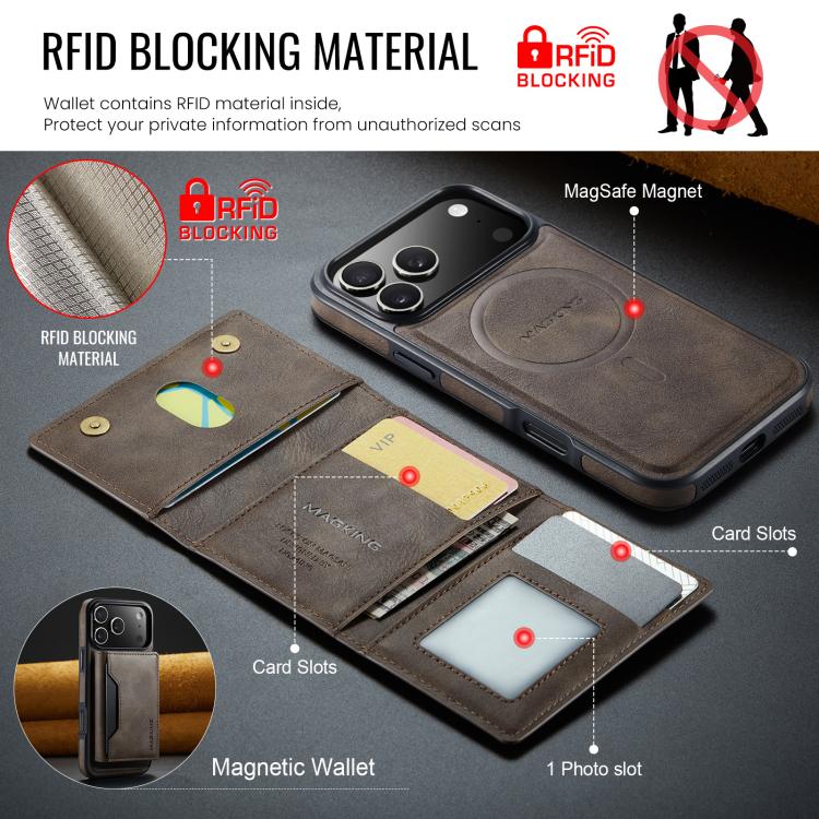 For iPhone 17 Pro Max MAGKING K2 Series MagSafe RFID Card Bag Detachable Phone Case
