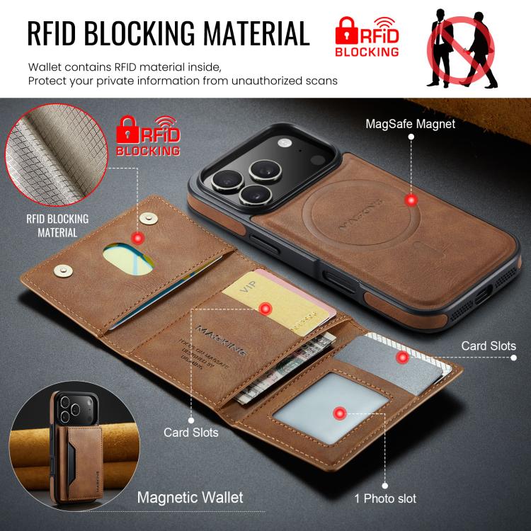 For iPhone 17 Pro MAGKING K2 Series MagSafe RFID Card Bag Detachable Phone Case