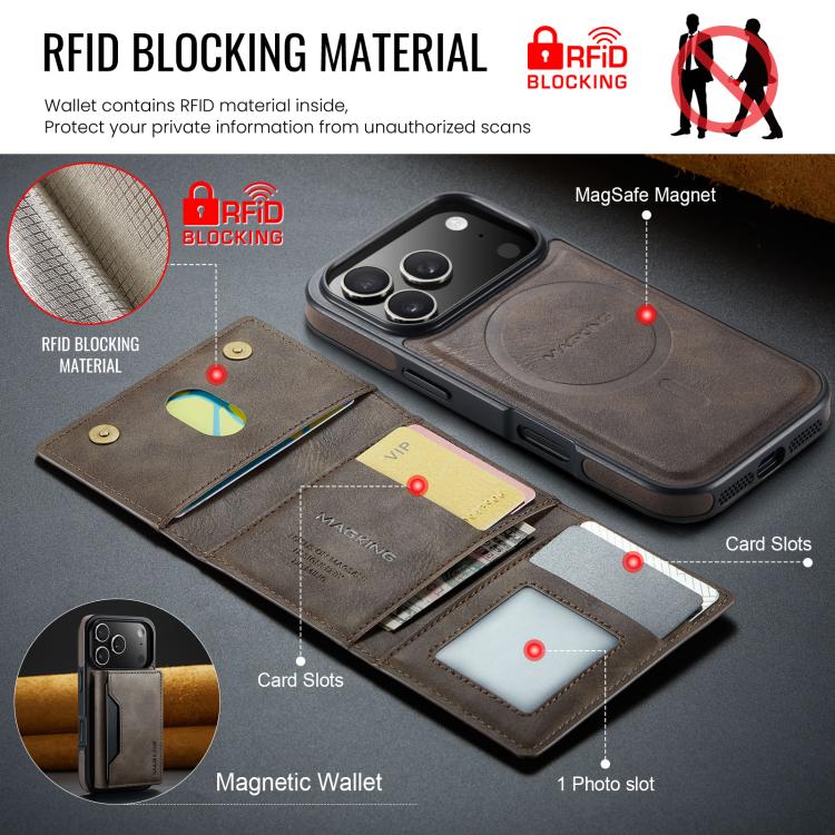 For iPhone 17 Pro MAGKING K2 Series MagSafe RFID Card Bag Detachable Phone Case