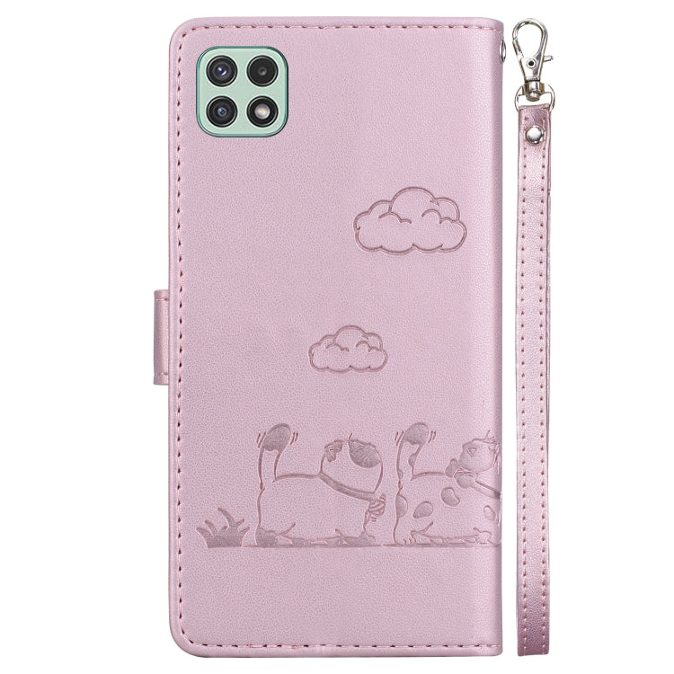 For Samsung Galaxy A22 5G Cute Cats RFID Leather Phone Case