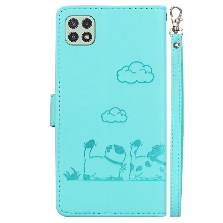 For Samsung Galaxy A22 5G Cute Cats RFID Leather Phone Case