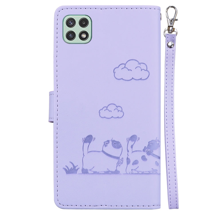 For Samsung Galaxy A22 5G Cute Cats RFID Leather Phone Case