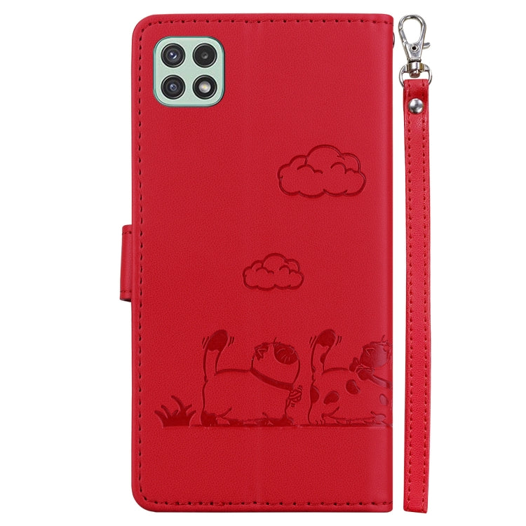 For Samsung Galaxy A22 5G Cute Cats RFID Leather Phone Case