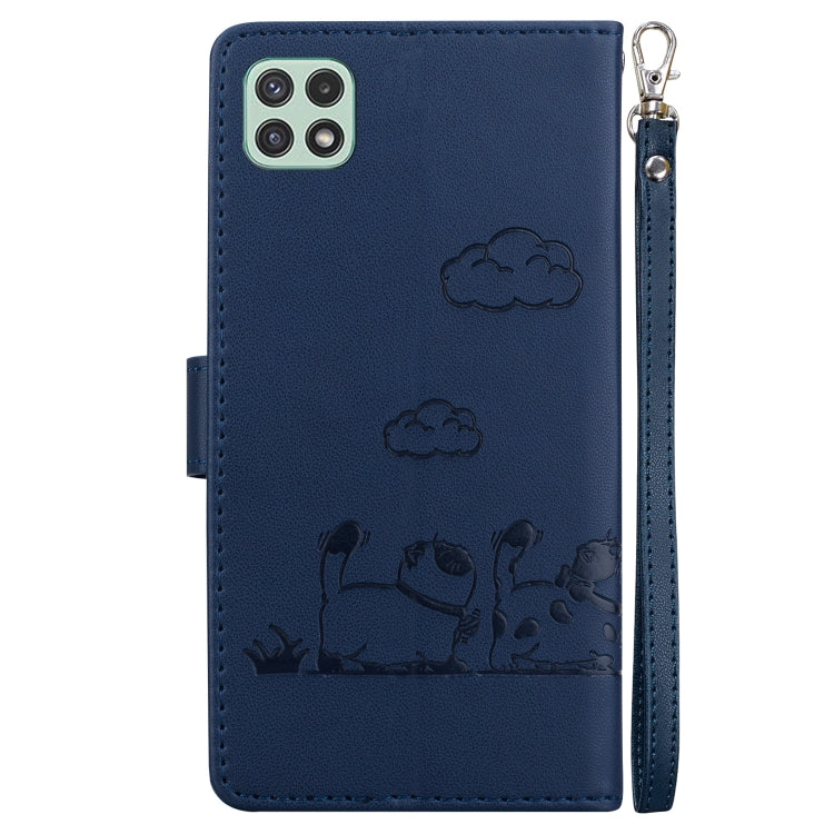 For Samsung Galaxy A22 5G Cute Cats RFID Leather Phone Case