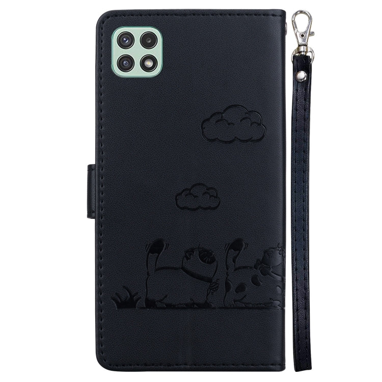 For Samsung Galaxy A22 5G Cute Cats RFID Leather Phone Case