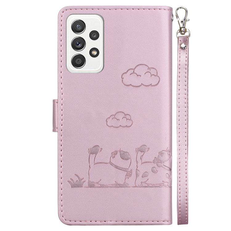 For Samsung Galaxy A52 4G / 5G Cute Cats RFID Leather Phone Case