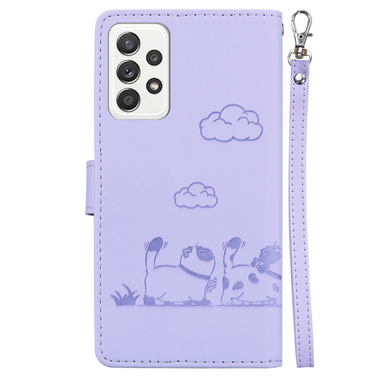 For Samsung Galaxy A52 4G / 5G Cute Cats RFID Leather Phone Case