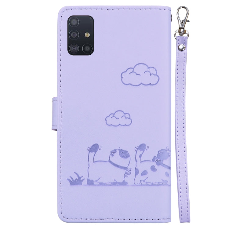 For Samsung Galaxy A71 4G Cute Cats RFID Leather Phone Case