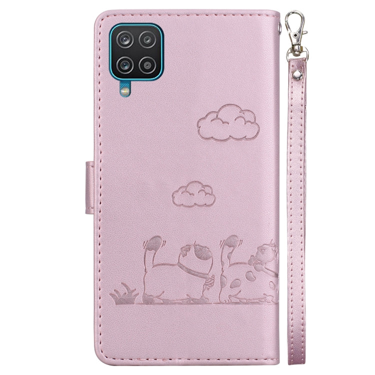 For Samsung Galaxy A12 5G Cute Cats RFID Leather Phone Case