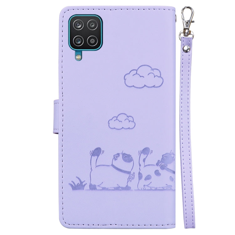 For Samsung Galaxy A12 5G Cute Cats RFID Leather Phone Case