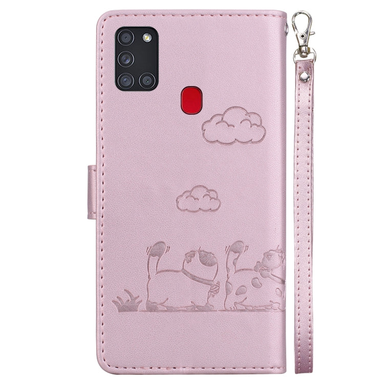 For Samsung Galaxy A21s Cute Cats RFID Leather Phone Case