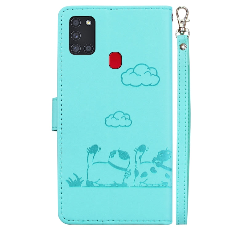 For Samsung Galaxy A21s Cute Cats RFID Leather Phone Case