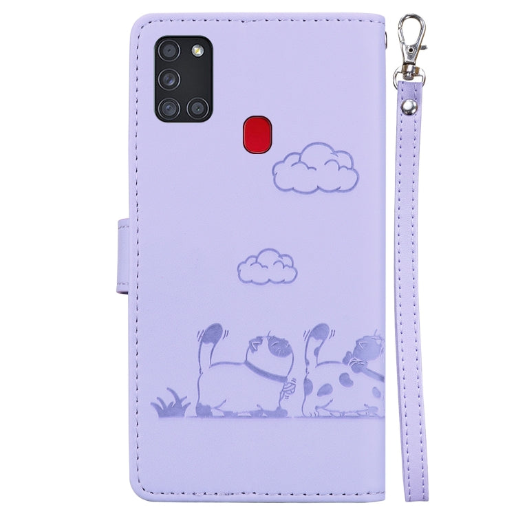 For Samsung Galaxy A21s Cute Cats RFID Leather Phone Case