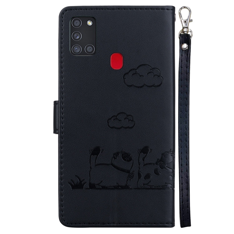 For Samsung Galaxy A21s Cute Cats RFID Leather Phone Case