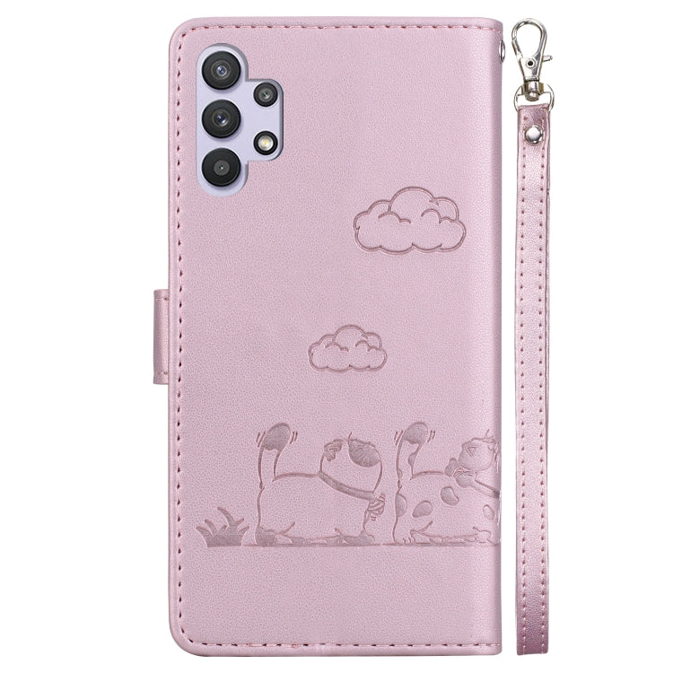 For Samsung Galaxy A32 5G Cute Cats RFID Leather Phone Case