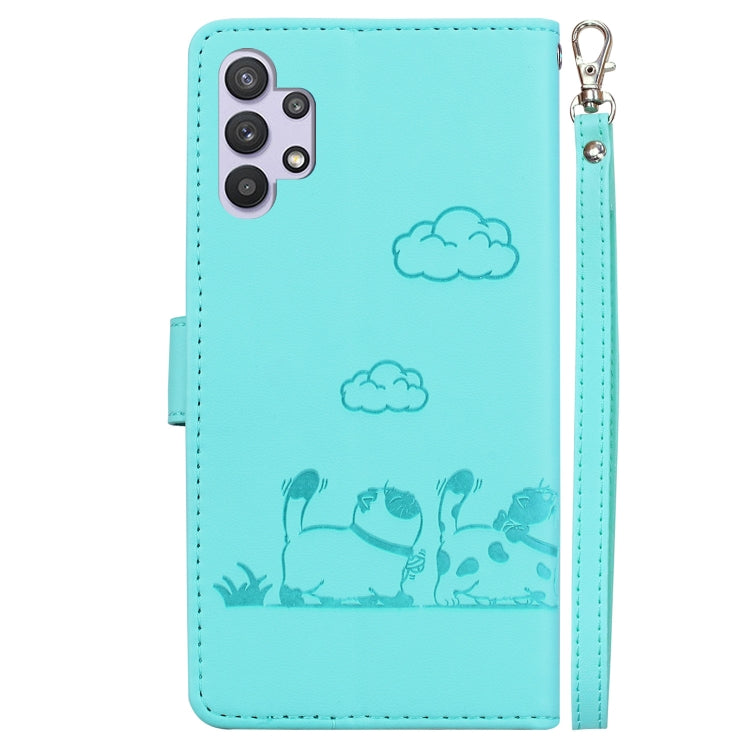 For Samsung Galaxy A32 5G Cute Cats RFID Leather Phone Case