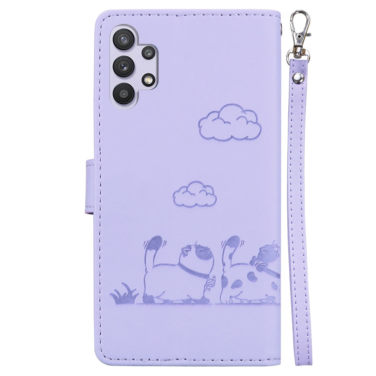 For Samsung Galaxy A32 5G Cute Cats RFID Leather Phone Case