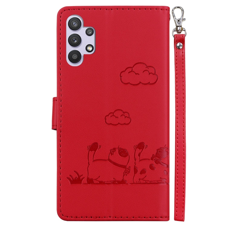 For Samsung Galaxy A32 5G Cute Cats RFID Leather Phone Case
