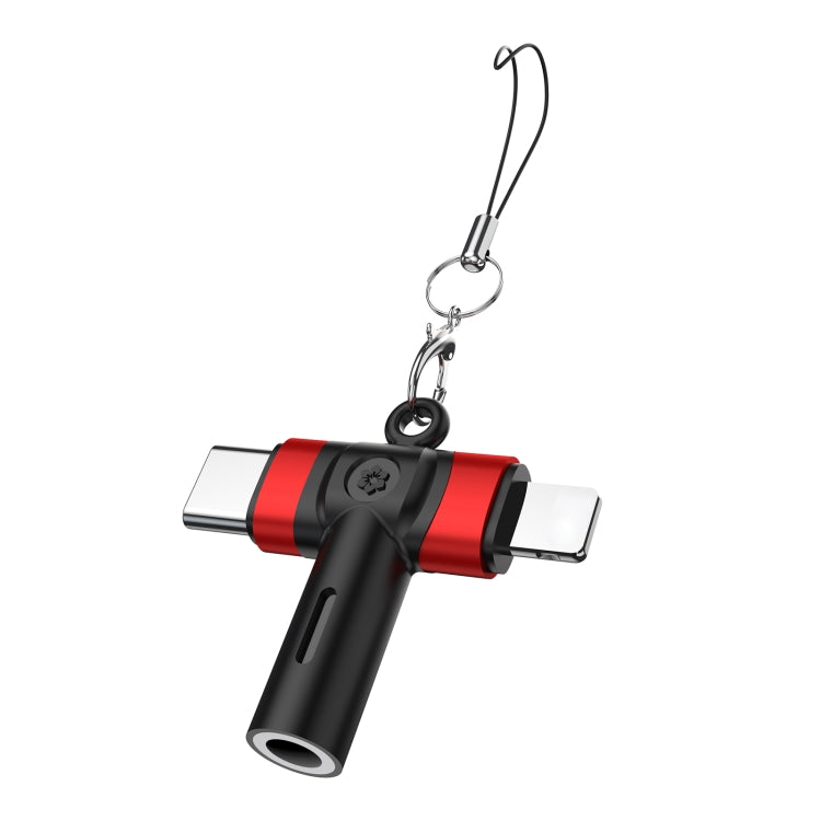 2 in 1 Flower Pattern Type-C and 8 Pin to 3.5mm Audio Adapter with Lanyard