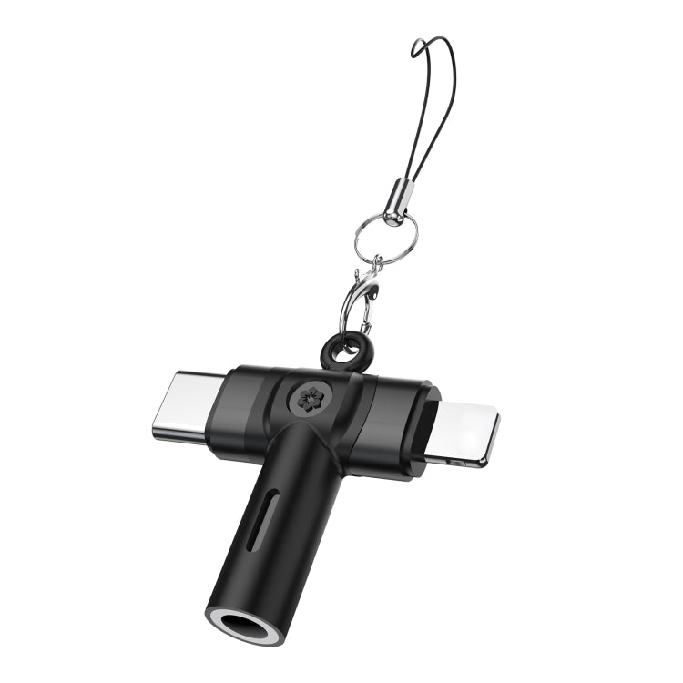 2 in 1 Flower Pattern Type-C and 8 Pin to 3.5mm Audio Adapter with Lanyard