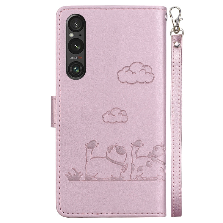 For Sony Xperia 1 V Cute Cats RFID Leather Phone Case