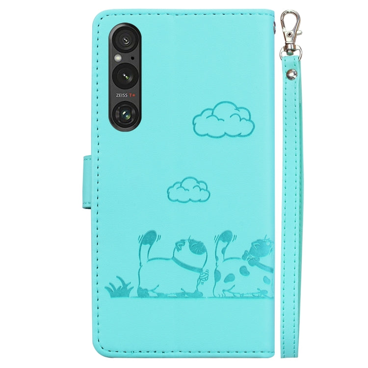 For Sony Xperia 1 V Cute Cats RFID Leather Phone Case