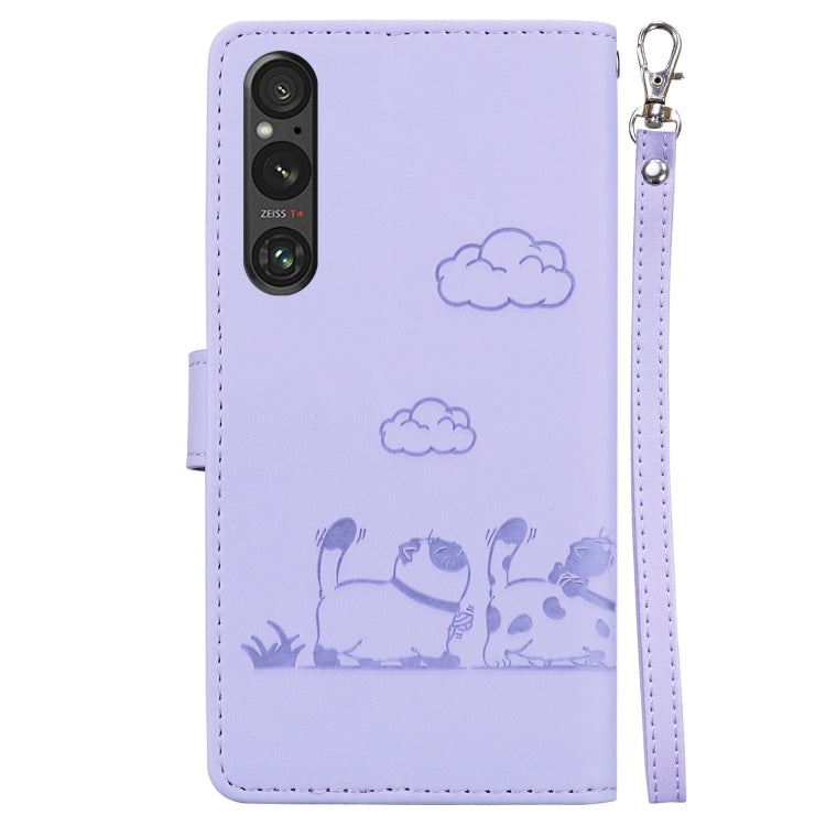 For Sony Xperia 1 V Cute Cats RFID Leather Phone Case