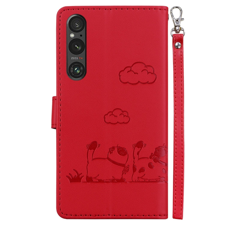 For Sony Xperia 1 V Cute Cats RFID Leather Phone Case