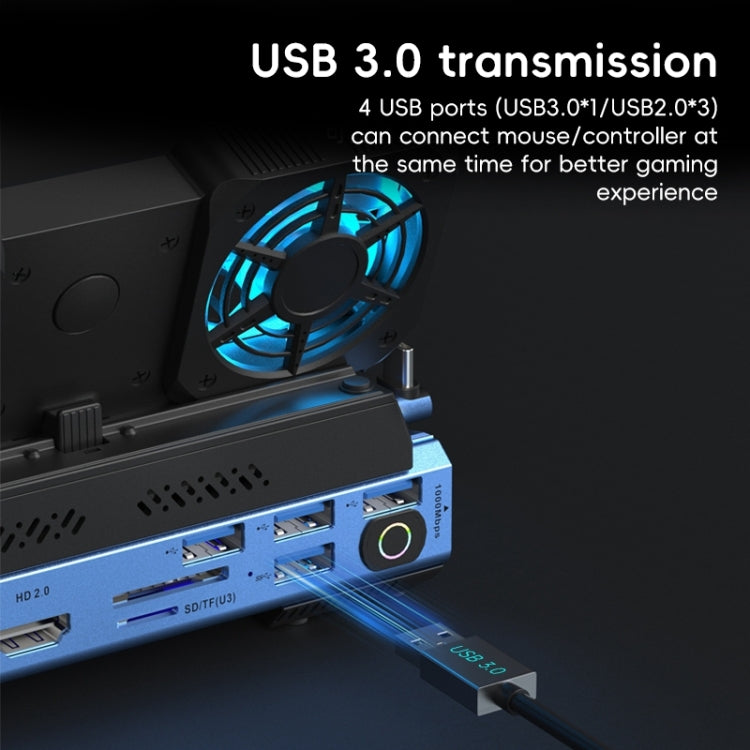 YCE-V279A 9 in 1 USB-C Gaming Dock Station with Detachable Fan - Blue Black