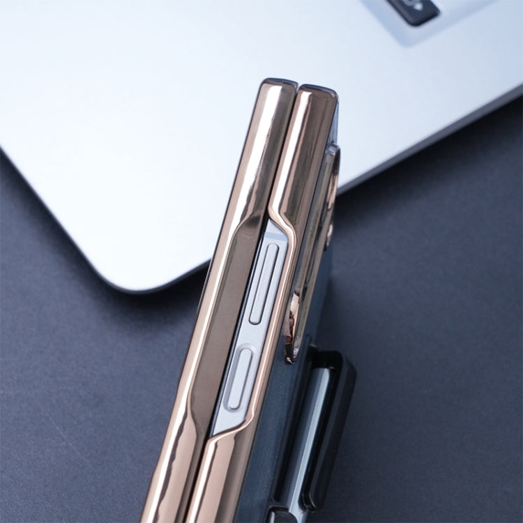 For Samsung Galaxy Z Fold6 Plating Frame PU Fold Phone Case with Pen