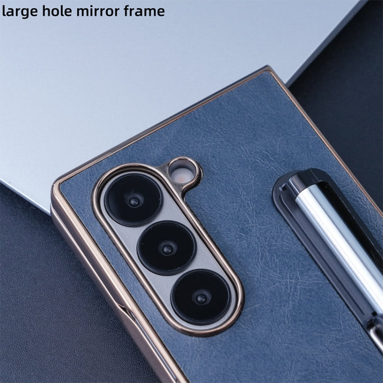 For Samsung Galaxy Z Fold6 Plating Frame PU Fold Phone Case with Pen