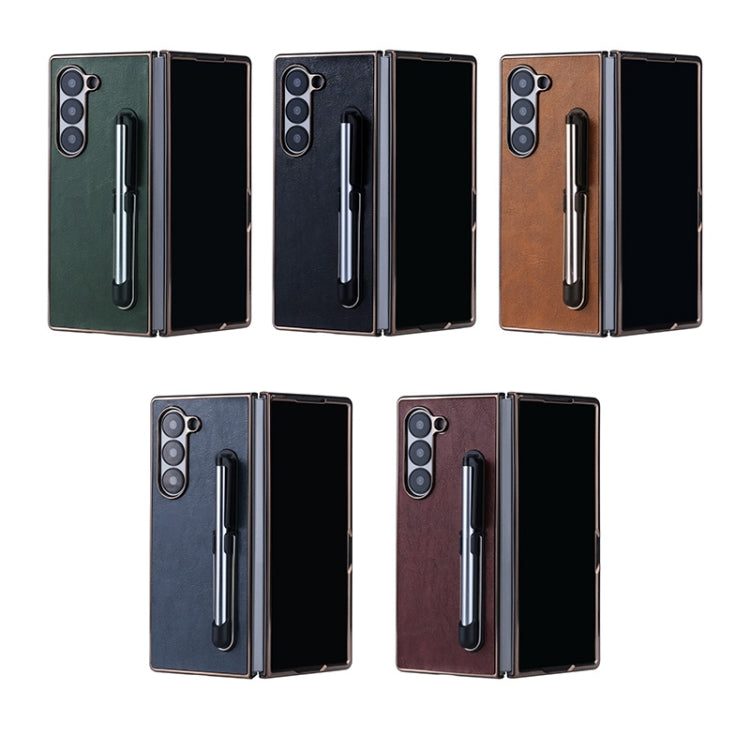 For Samsung Galaxy Z Fold6 Plating Frame PU Fold Phone Case with Pen