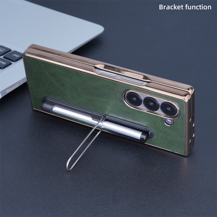 For Samsung Galaxy Z Fold6 Plating Frame PU Fold Phone Case with Pen