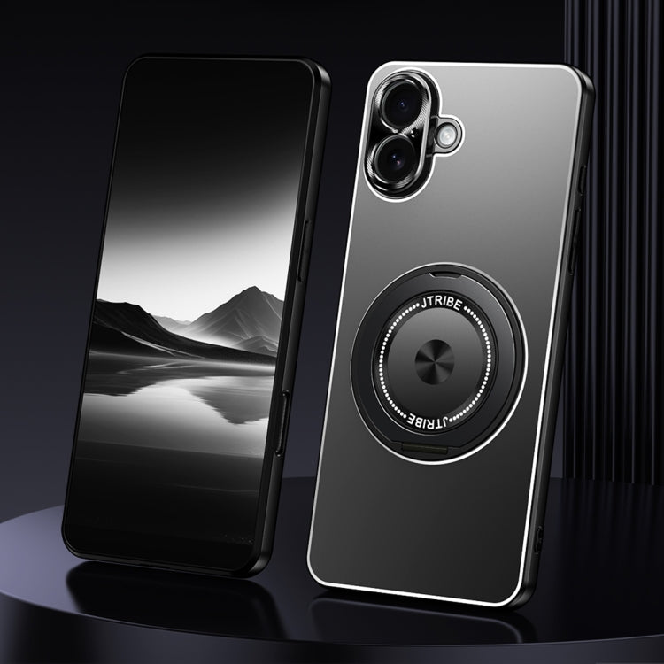 For iPhone 16 Rotating Holder Frosted Metal Phone Case
