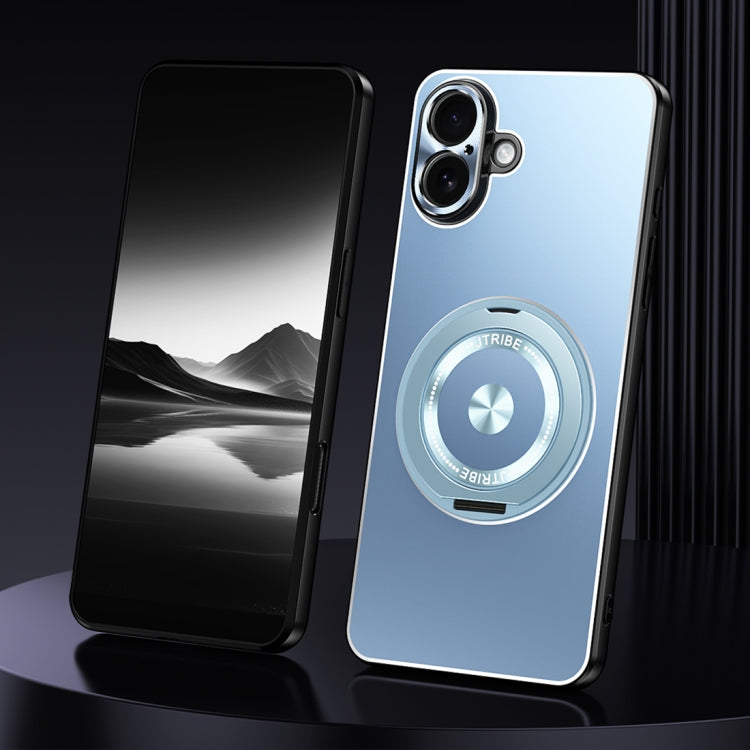For iPhone 16 Rotating Holder Frosted Metal Phone Case