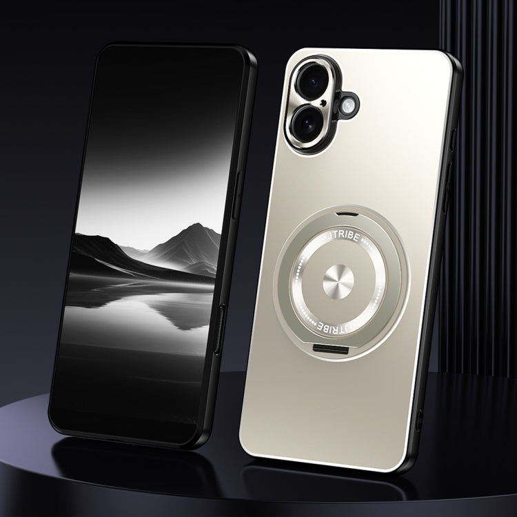 For iPhone 16 Rotating Holder Frosted Metal Phone Case