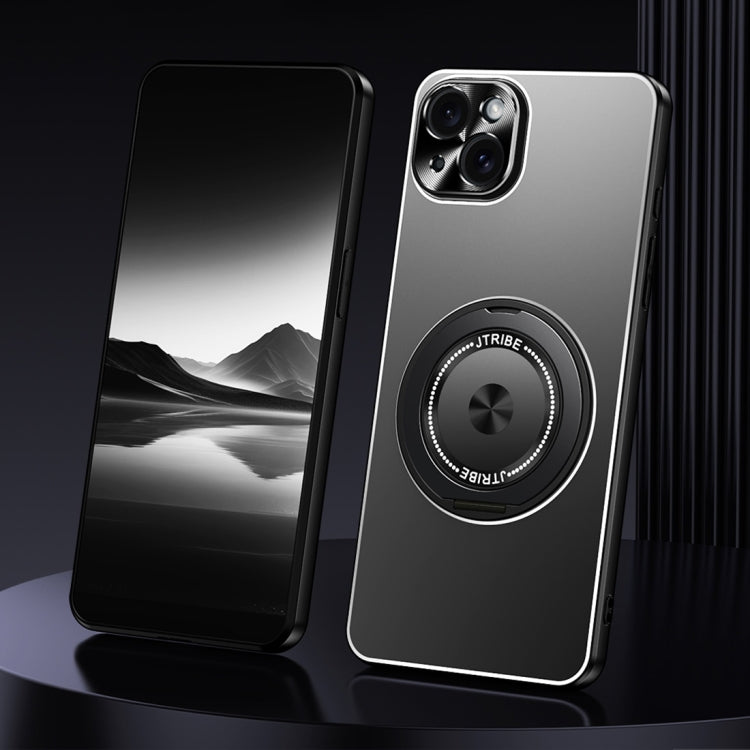 For iPhone 15 Rotating Holder Frosted Metal Phone Case