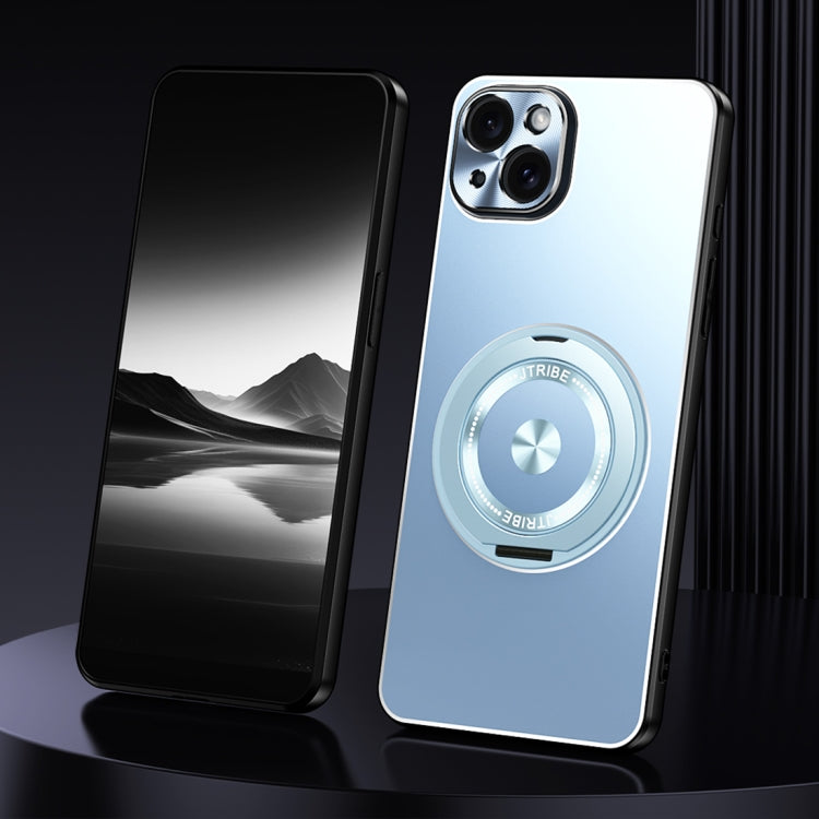 For iPhone 15 Rotating Holder Frosted Metal Phone Case