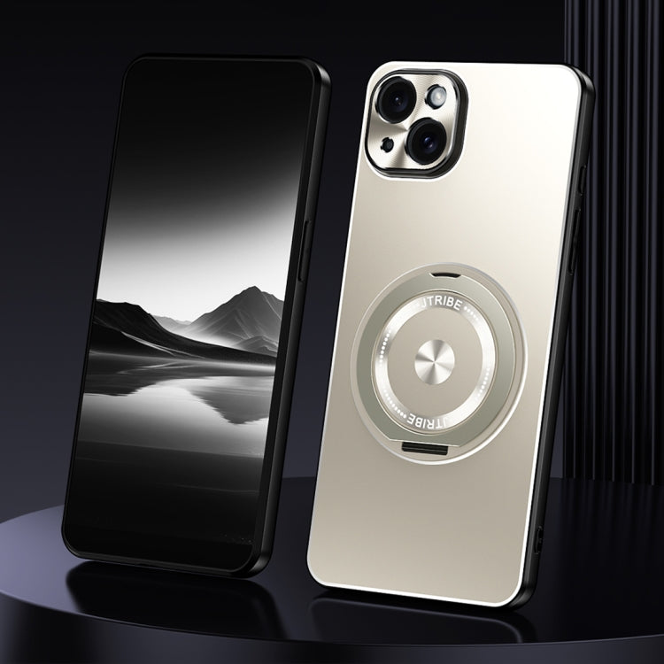 For iPhone 14 Rotating Holder Frosted Metal Phone Case