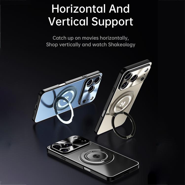 For iPhone 16 Rotating Holder Frosted Metal Phone Case
