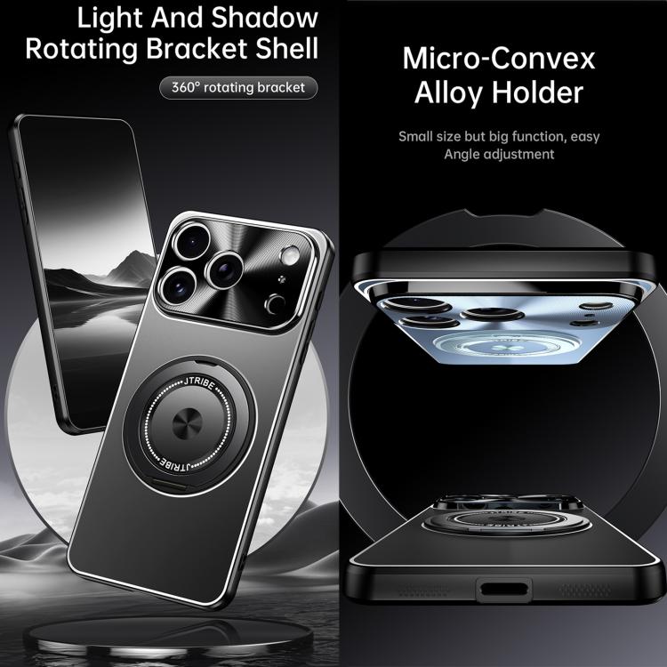 For iPhone 16 Rotating Holder Frosted Metal Phone Case
