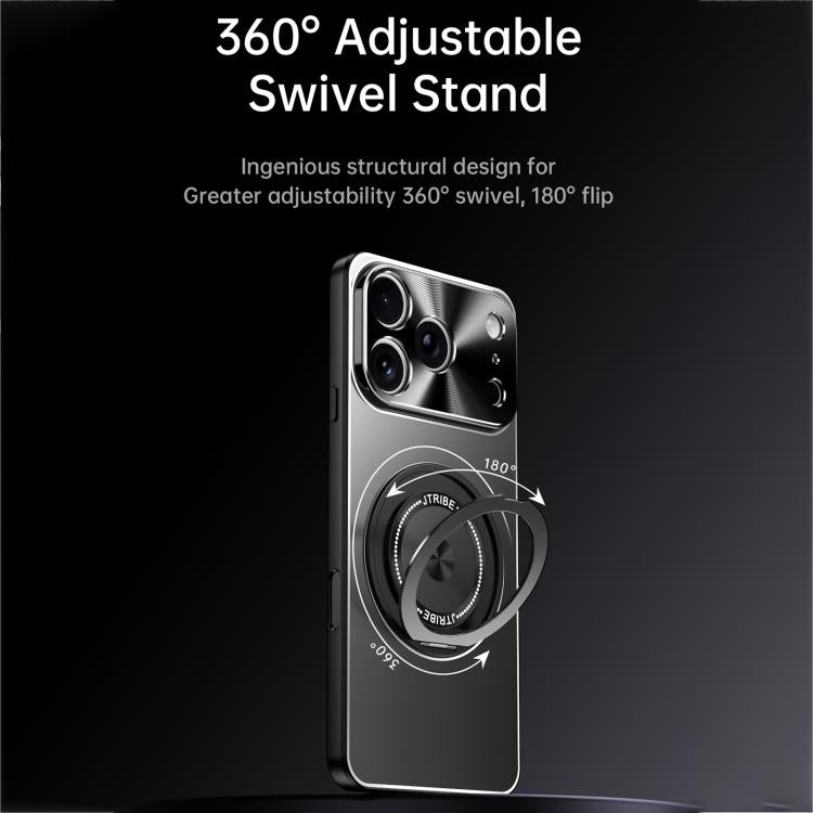 For iPhone 16 Rotating Holder Frosted Metal Phone Case